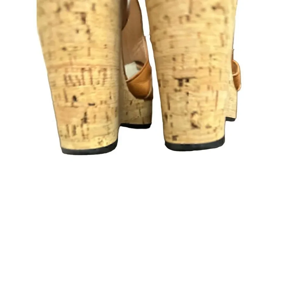 CHLOE Tan Cork Wedge Sandals